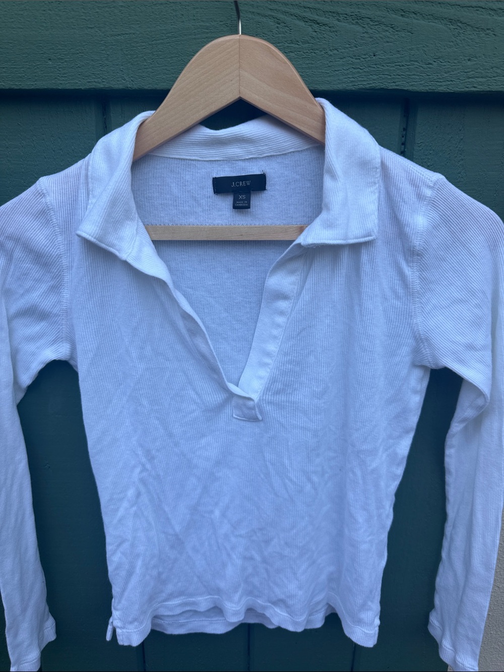 J. Crew White Long-Sleeve Polo Knit Top